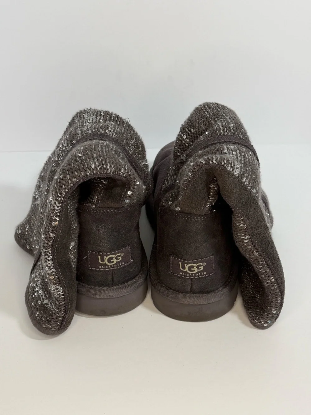 UGG Australia Camaya Charcoal Gray Suede Knit Sequin Tall Boots Women's Size 8
